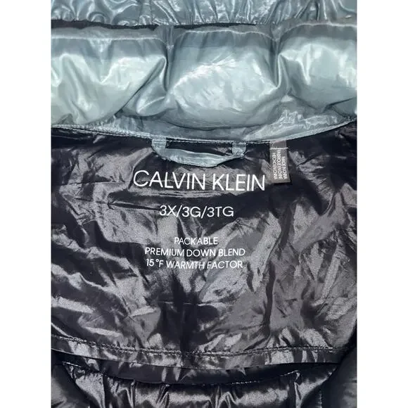 Calvin Klein Packable Down Jacket Womens 3XL Gray Duck Full Zip Pockets Quilted - Picture 6 of 8